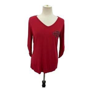 Harley-Davidson Valley Forge PA Red Long Sleeve V Neck Rhinestone Top Large